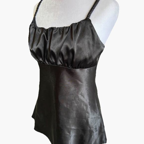 VTG A. Byer Cami Top Black Satin Ruched Camisole Tank 90s Club wear USA Y2K Med - Picture 7 of 13